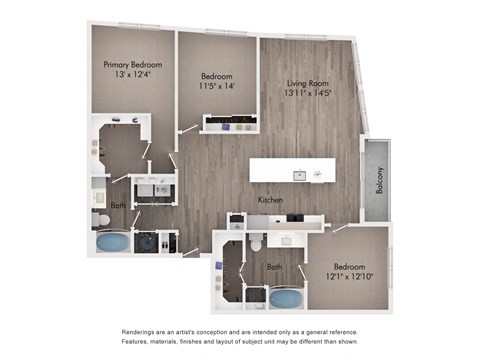 Floor plan for 3 beds, 2 baths, 1459 sqft